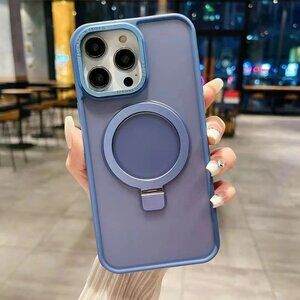 iPhone 15 Pro Max MagSafe Ring Stand Case With Glass Screen Protector, Blue